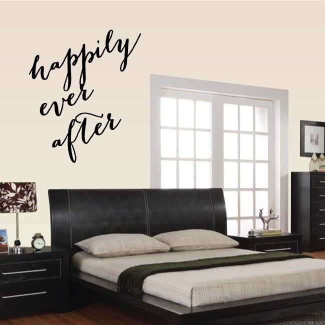 Happily ever after wall decal in black script lettering