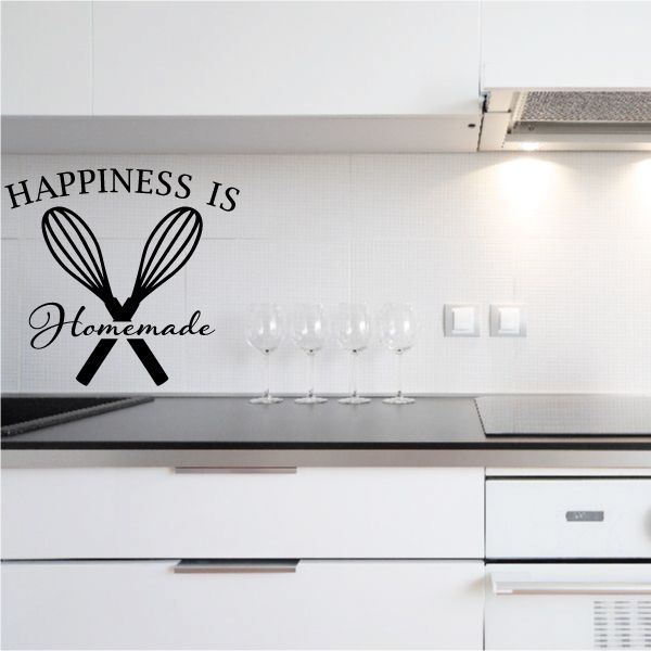 Black "Happiness is Homemade" wisp decal with crossed whisk and ribbon bow