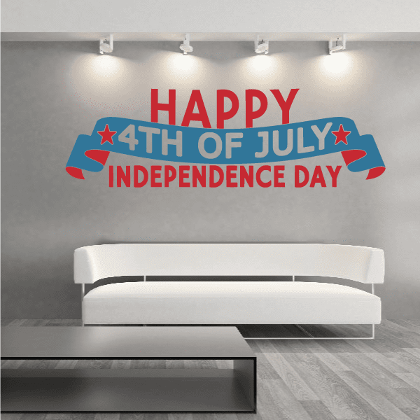 Image of Happy 4th of July Independence day Blue Red Banner Style Decal