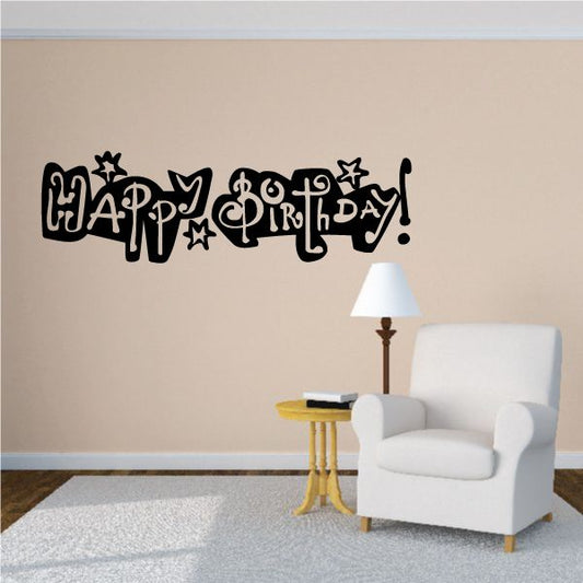 Image of Happy Birthday Text with Stars Decal