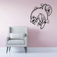 Cartoon dolphin and moon wall decal with black outline, smiling dolphin jumping.