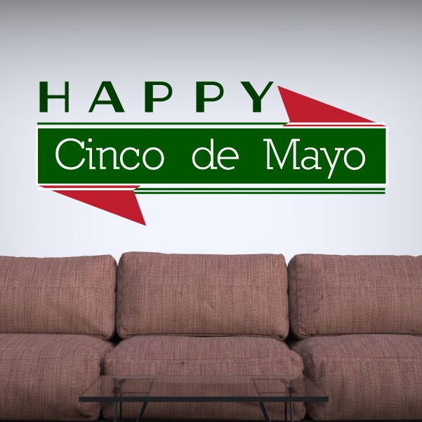 Cinco de Mayo vinyl wall decal with HAPPY text and red green banner