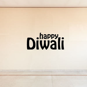 Happy Diwali text decal, black lettering on light surface