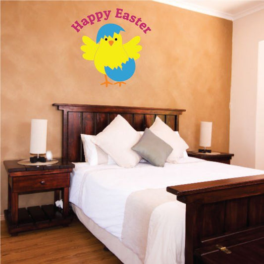 Image of Happy Easter Chick Hatching from Egg Printed Die Cut Decal