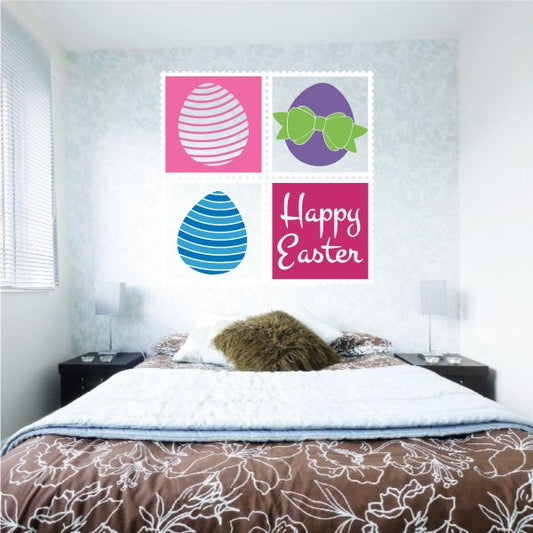 Image of Happy Easter Egg Art Squares Printed Die Cut Decal