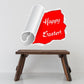 Rolled tear sticker with red label and “Happy Easter!” text