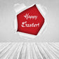 Happy Easter tear sticker with red center and white script text