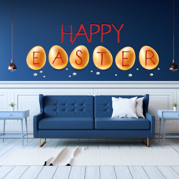 Image of Happy Easter with Egg Letters Printed Die Cut Decal