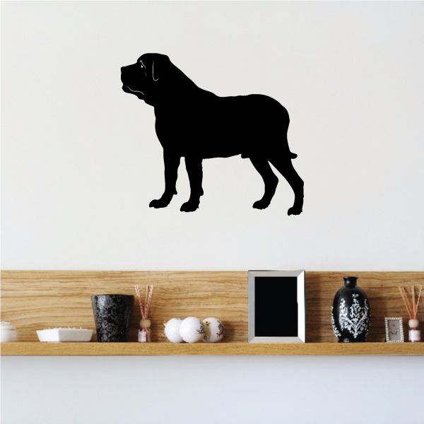 Happy English mastiff decal, black dog silhouette with front stance