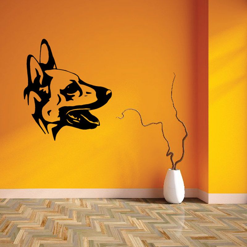Happy German Shepherd head decal, black vinyl dog face silhouette