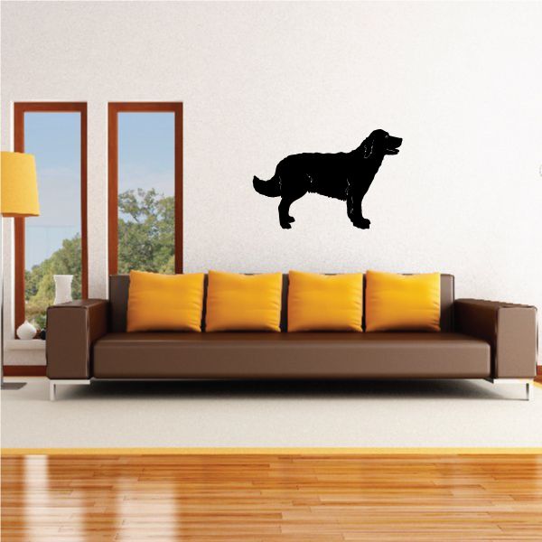 Golden retriever wall decal with black standing dog silhouette