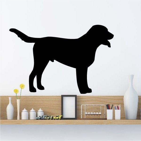 Happy Greater Swiss Mountain Dog wall decal, black standing dog silhouette