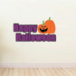 Happy Halloween pumpkin decal, laughing jack-o'-lantern with purple text
