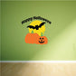 Happy Halloween die-cut decal with bat, pumpkins, and jack-o'-lantern