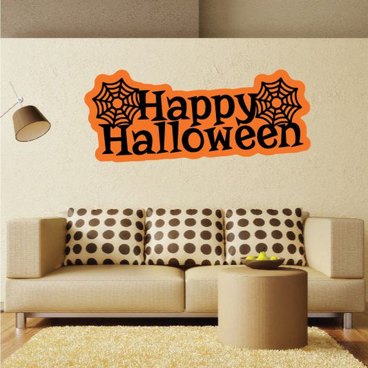 Image of Happy Halloween with Cobweb Sticker