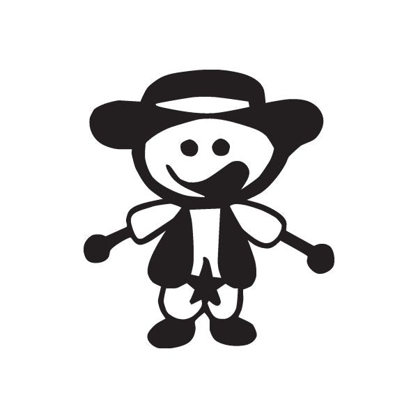 Happy hat baby decal sticker of smiling baby wearing a wide-brim hat, black-and-white