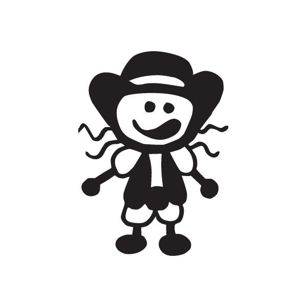 Baby hat decal with curly hair, smiling face, arms out and small boots