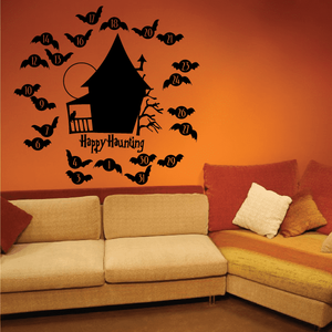 Bat wreath decal with numbers and 'Happy Haunting' text