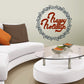 Happy Holidays ribbons printed wall decal with curly decorative border and red text
