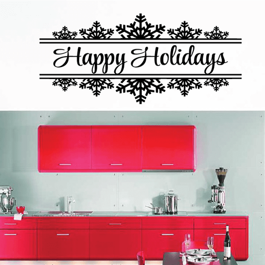 Image of Happy Holidays Script Snowflake Banner Decal