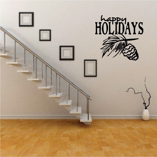 Image of Happy Holidays with Pinecone Quote Decal