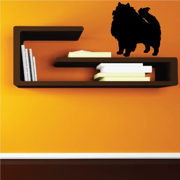 Happy Keeshond dog decal silhouette, black