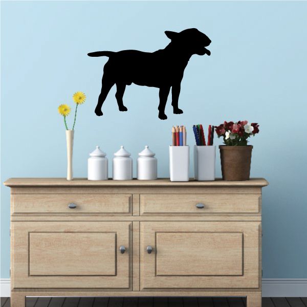 Miniature bull terrier decal with black dog silhouette standing