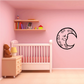 Moon swirl wall decal with smiling moon and curled swirling designs