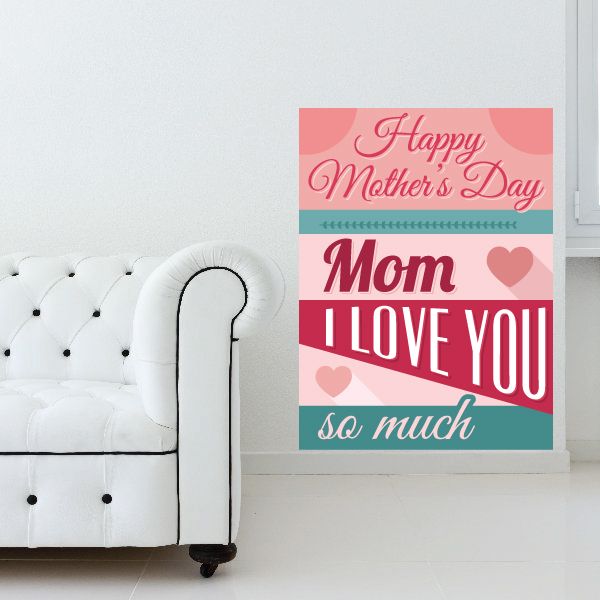 Mother's Day sticker for Mom with pink hearts and "I LOVE YOU" text