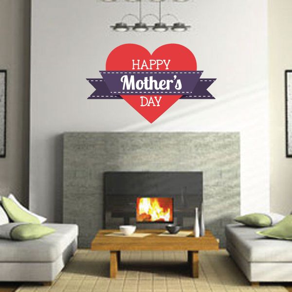 Mother's Day heart banner sticker: red heart with 'HAPPY Mother's DAY' ribbon text