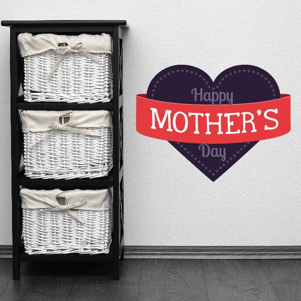 Mother's Day heart banner sticker with purple heart and red 'MOTHER'S' text
