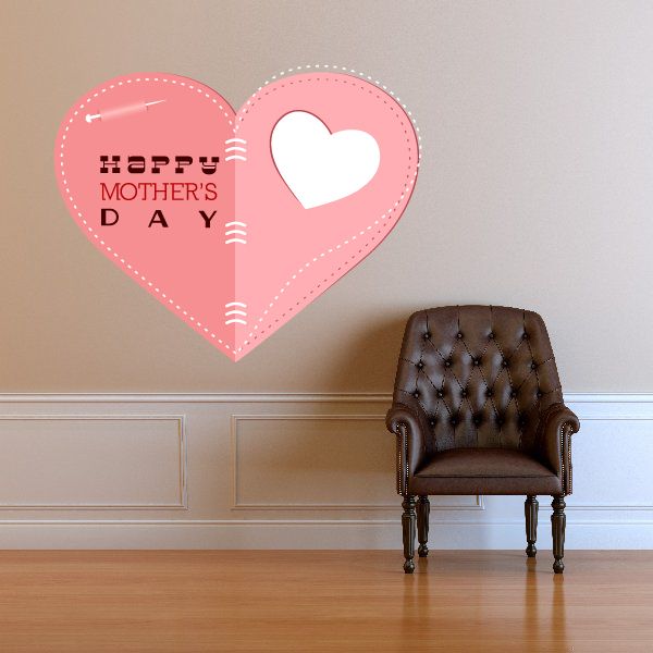 Pink heart Happy Mother's Day stitch style sticker with white heart center