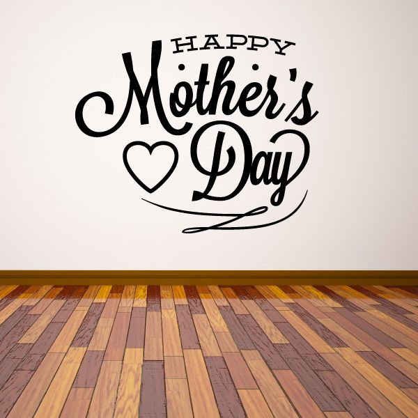 Happy Mother's Day script wall decal with heart and ornate lettering