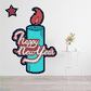 Happy New Year candle decal with teal candle, red flame, and cursive lettering