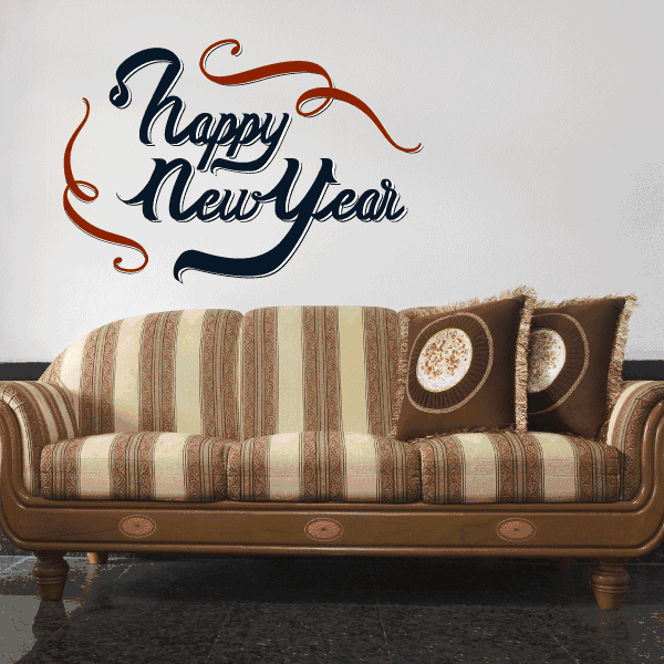 Image of Happy New Year Flourish Printed Die Cut Decal