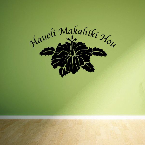 Image of Happy New Year Hawaiian Hibiscus Hauoli Makahiki Hou Decal