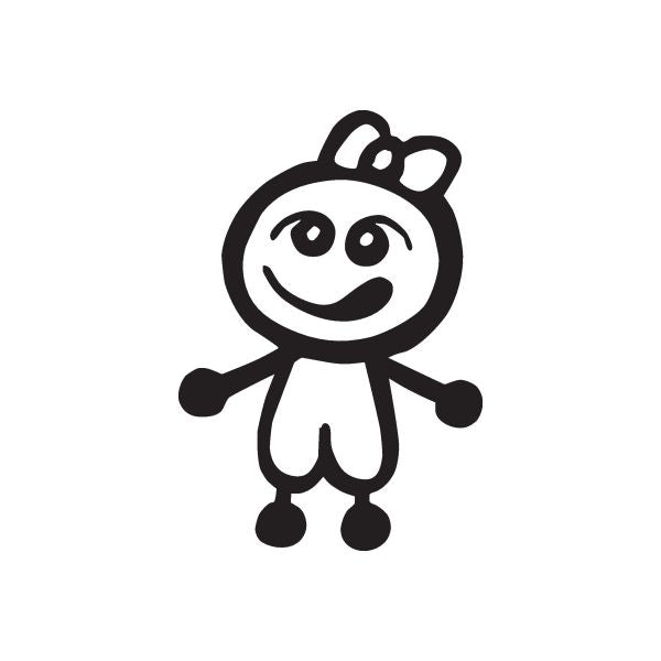 Happy open-eyed baby decal with bowtie, black line art