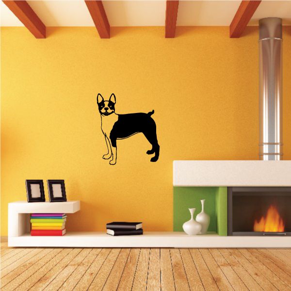 Boston Terrier decal, black dog with white patched details and smiling face