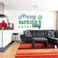 Happy Patrick's Saint Day typography wall decal with green shamrocks
