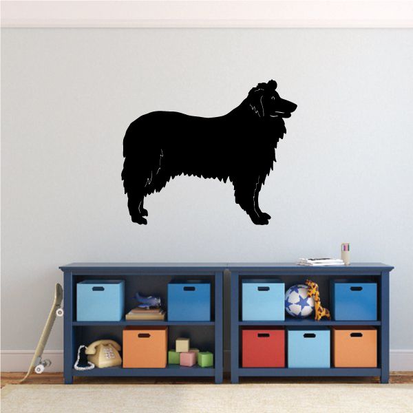 Happy Rough Collie vinyl decal, black dog silhouette