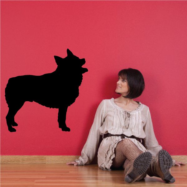Happy Schipperke decal: black standing dog silhouette with upright ears