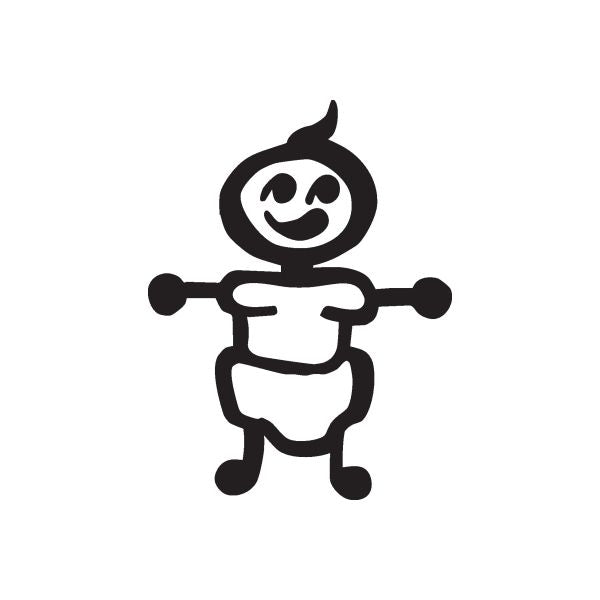 Black standing baby cartoon decal with smile face and open mouth
