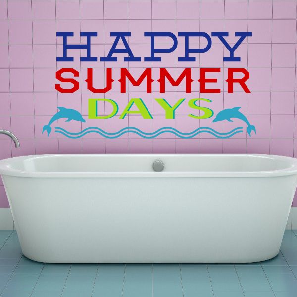Happy Summer Days wall decal with dolphins above blue wave line