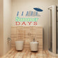Happy Summer Days vinyl wall decal with striped lettering and blue umbrella icon