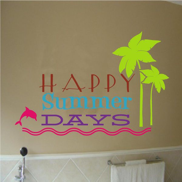 Summer wall decal with 'Happy' and 'RAYS' text, dolphins, palm trees, and waves