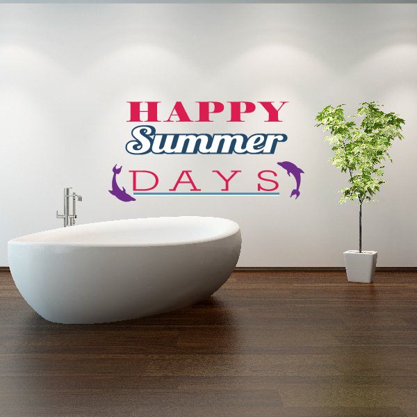 Happy Summer Days wall decal with purple dolphins and blue text