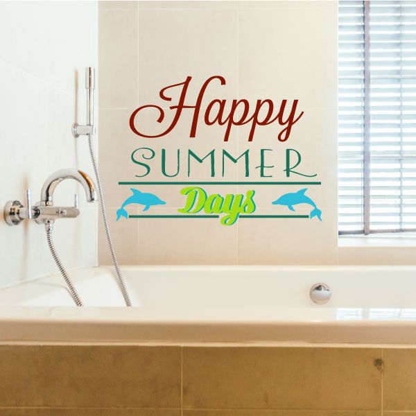 Happy Summer Days wall decal with dolphins and banner text