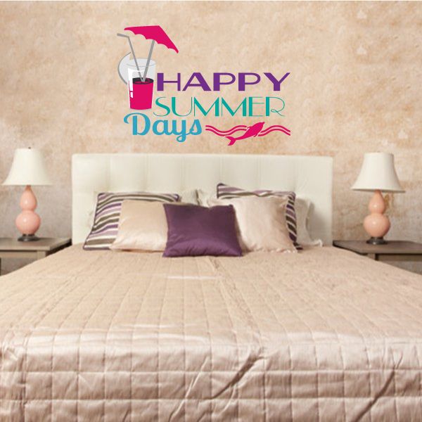 Happy Summer Days drink quote wall decal with straw and colorful text