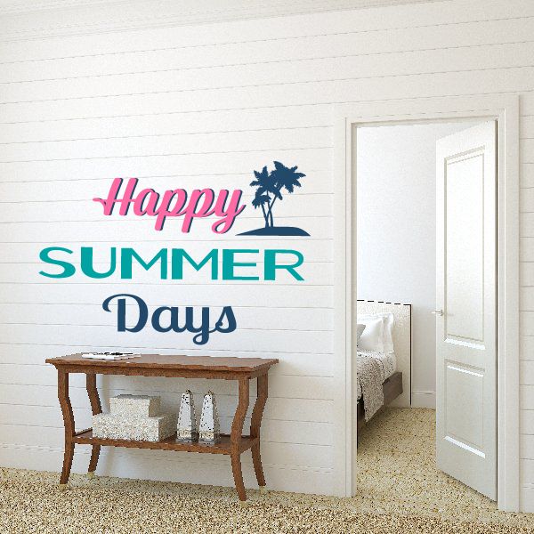 Happy Summer Days wall decal vinyl text with palm tree and colorful lettering