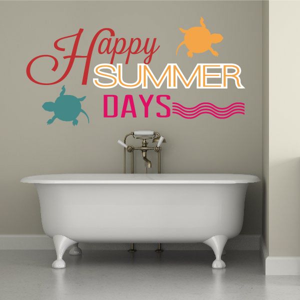 Happy Summer Days turtle wall decal with colorful lettering and wave accents